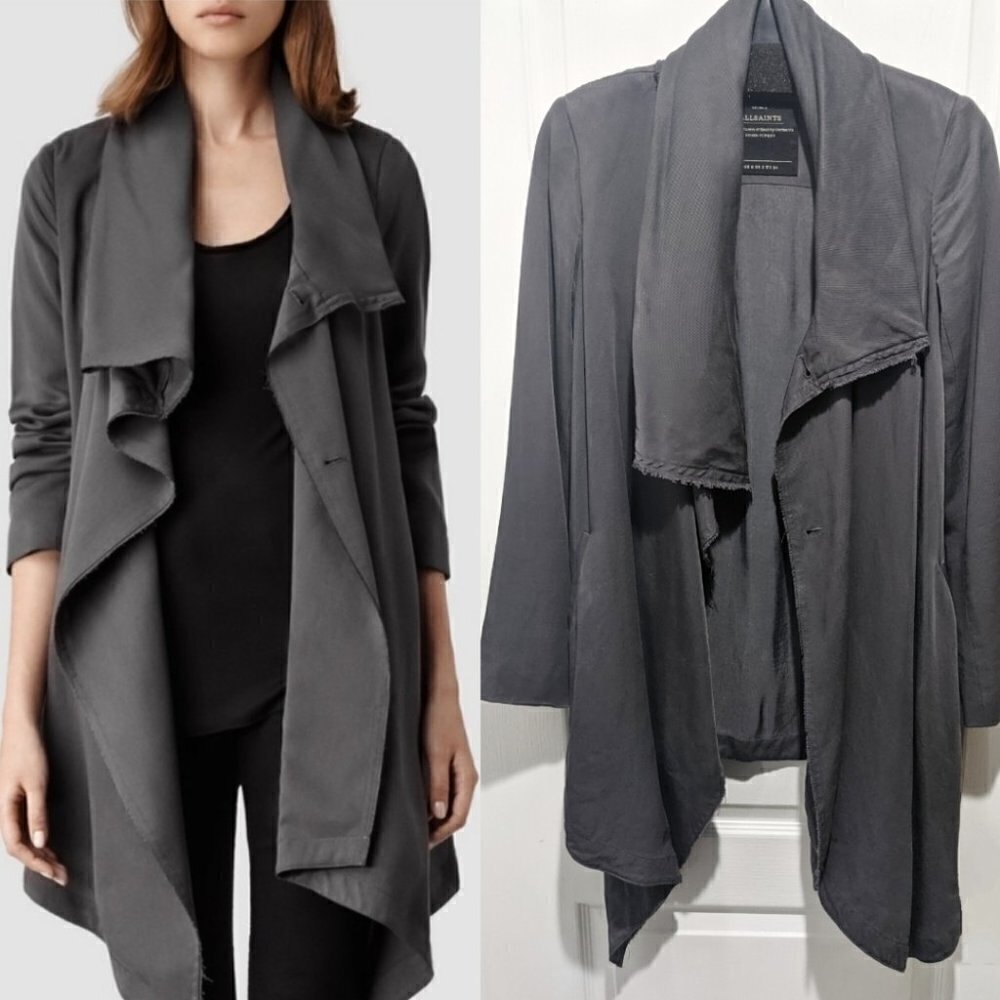 AllSaints | Hoxton Monument Coat in Charcoal Grey Raw Hem